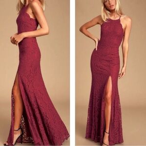 Lulu's Burgundy Lace Maxi Dress